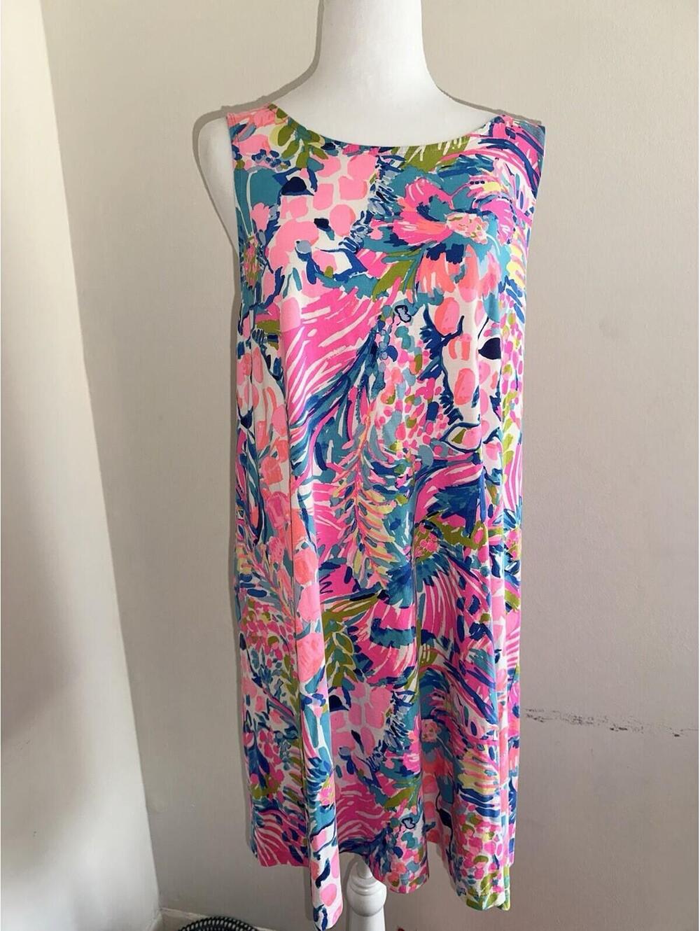 Lilly Pulitzer Kristen Dress in Gumbo Limbo A-Line Tunic Dress Pink Blue Sz XL - Picture 4 of 8